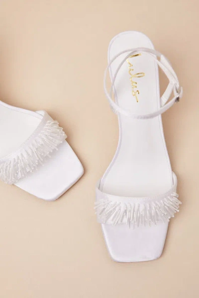 Lulus Addia White Satin Beaded Fringe High Heel Sandals In Multi