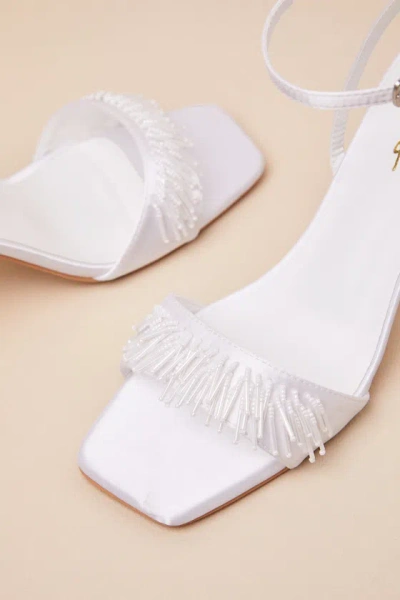 Lulus Addia White Satin Beaded Fringe High Heel Sandals In Multi