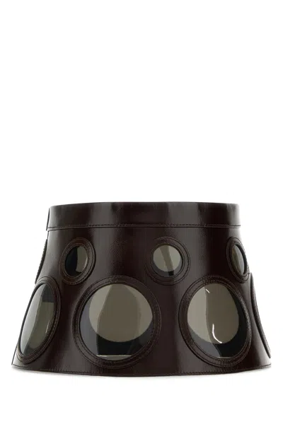 Prada Visor Brown In Leather And Plexiglass In Black