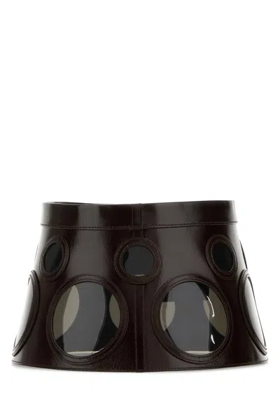 Prada Visor Brown In Leather And Plexiglass In Black