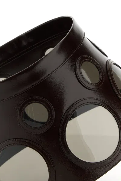 Prada Visor Brown In Leather And Plexiglass In Black