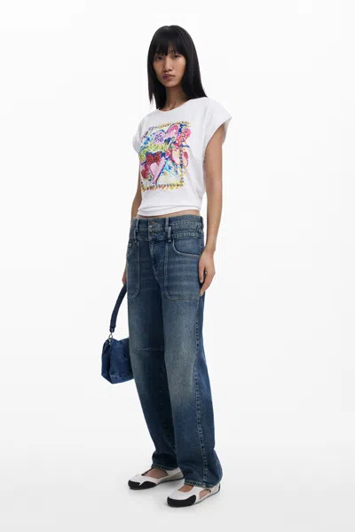 Desigual アートスクエアtシャツ In White