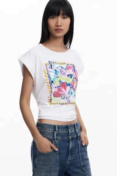 Desigual アートスクエアtシャツ In White