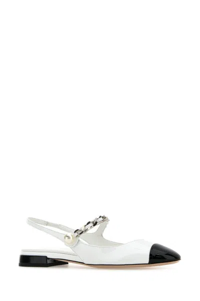 Miu Miu Pearl-detail Leather Ballerina Shoes In Bianconero