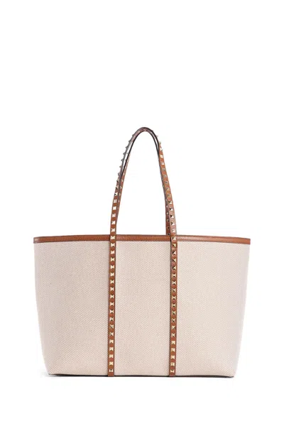 Valentino Woman Beige Tote Bags In Beige