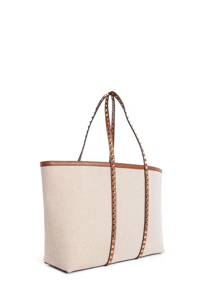 Valentino Woman Beige Tote Bags In Beige