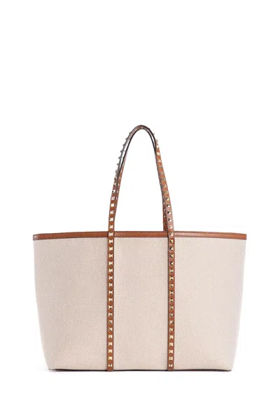 Valentino Woman Beige Tote Bags In Beige