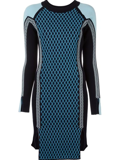 Versace Runway Knit Sport Dress In Blu Navy-celeste-aqualight|blu