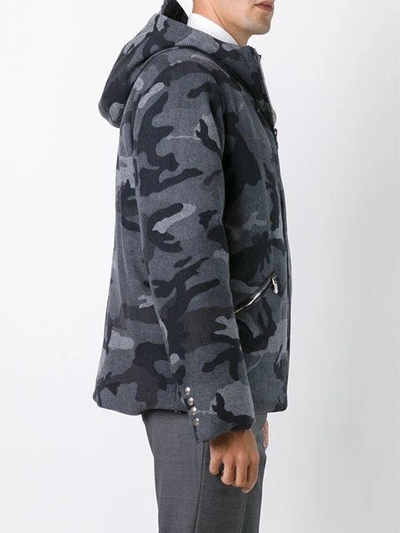 Shop Moncler Camouflage Print Hooded Jacket - Grey