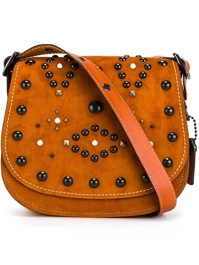 Coach Saddle Small Embellished Suede Crossbody Bag In Neutrals