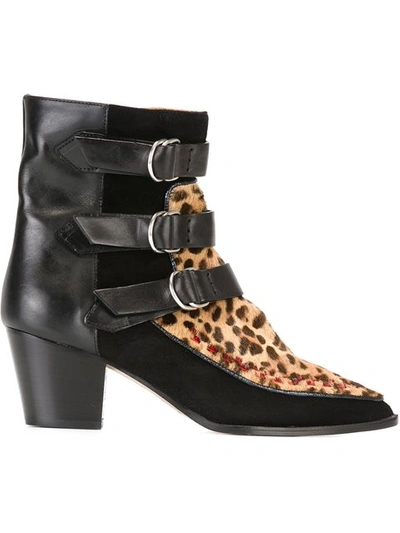 Isabel Marant Printed Calf Hair And Suede Ankle Boots In Black | ModeSens