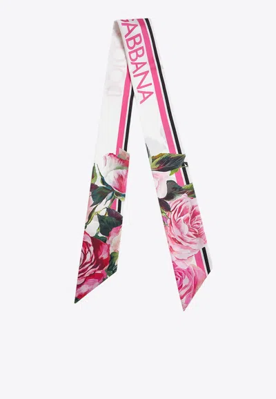 Dolce & Gabbana Rose Print Twill Headscarf In Multicolor