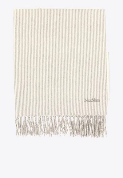Max Mara Embroidered Hem Fringe Scarf For Women In Beige