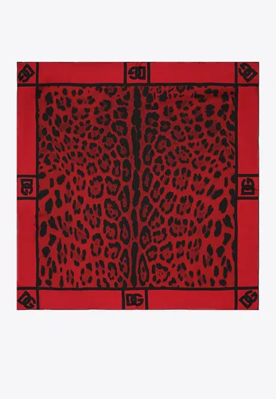 Dolce & Gabbana Leopard Print Silk Scarf In Red