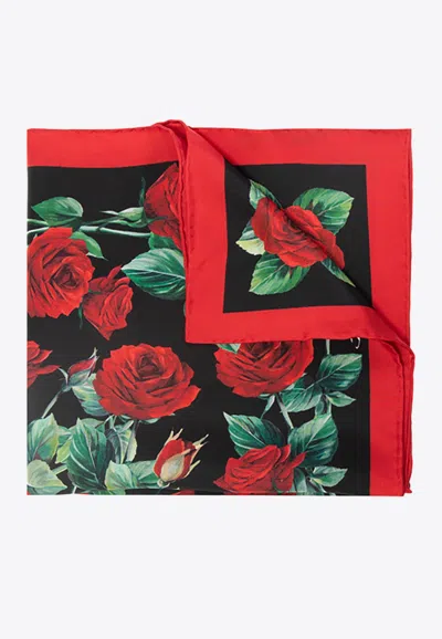 Dolce & Gabbana Rose Print Silk Scarf In Multicolor