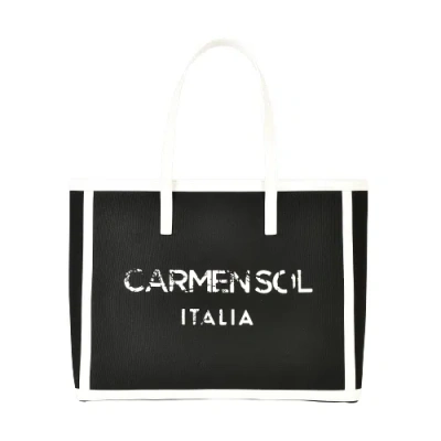 Carmen Sol Roma Black Canvas Large Tote In Black