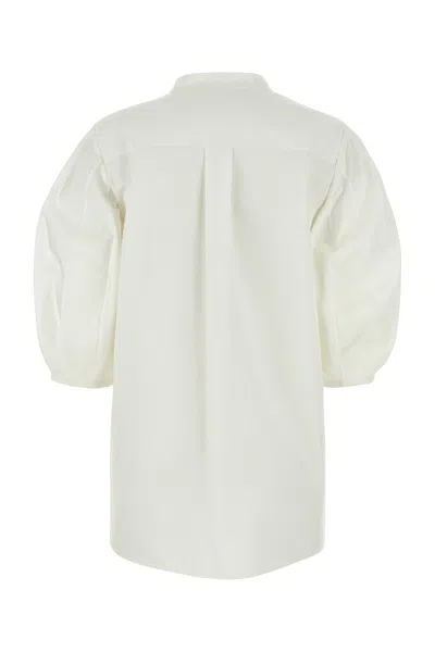 Chloé Cotton Keyhole Puff Sleeve Tie Neck Top