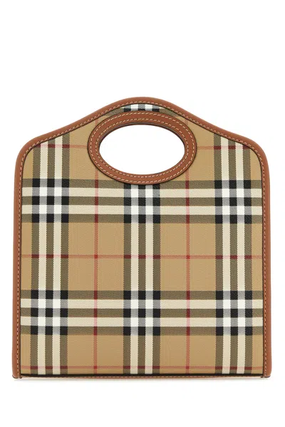 Burberry Woman Printed Canvas And Leather Mini Pocket Handbag