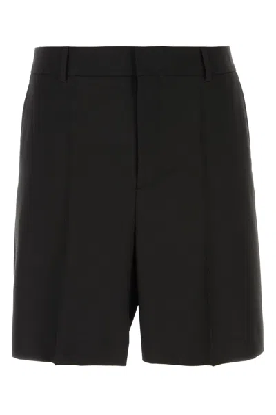 Valentino Garavani Black Bermuda Shorts With Vlogo Print In Toile Iconographe Man