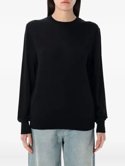 Rhea Black Relaxed-fit Merino Wool Crew Neck Sweater