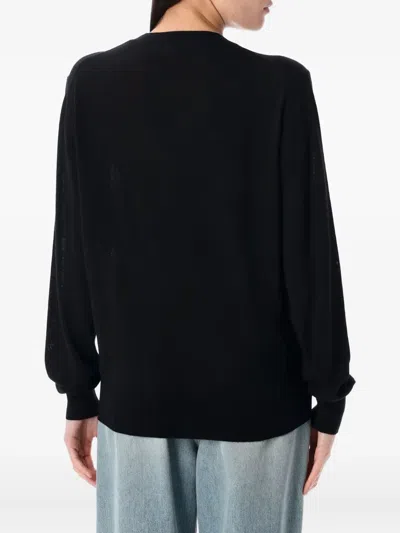 Rhea Black Relaxed-fit Merino Wool Crew Neck Sweater