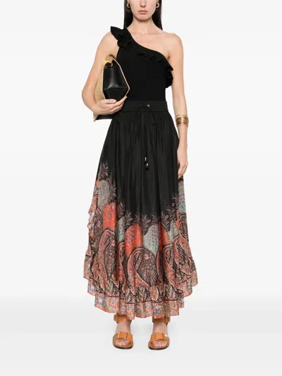 Zimmermann One-shoulder Ruffle Top With Ribbed Texture In Black