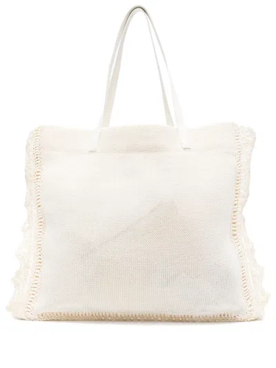 Jw Anderson Crochet Trim Knit Tote Bag In Off White 002