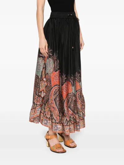 Zimmermann Rhiannon Ruffled Paisley-print Organic Silk Maxi Skirt
