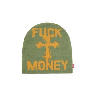Pre-owned Supreme Fuck Money Beanie 'olive' In Green