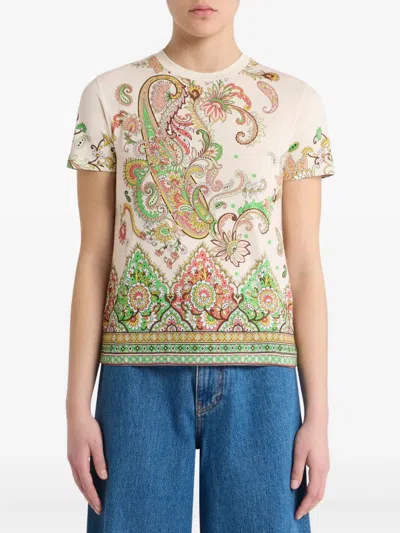 Etro Foliage Engineer Print Short-sleeve T-shirt In White