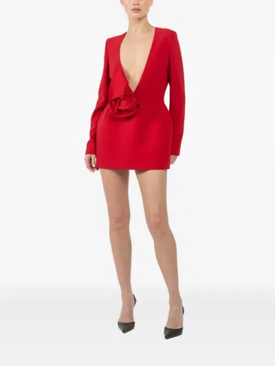 Magda Butrym Womens Red Floral-appliqué Long-sleeve Wool-blend Stretch-crepe Mini Dress