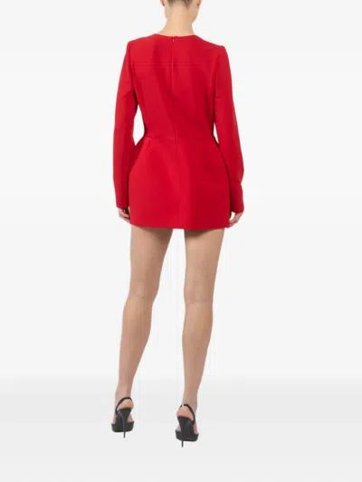 Magda Butrym Womens Red Floral-appliqué Long-sleeve Wool-blend Stretch-crepe Mini Dress