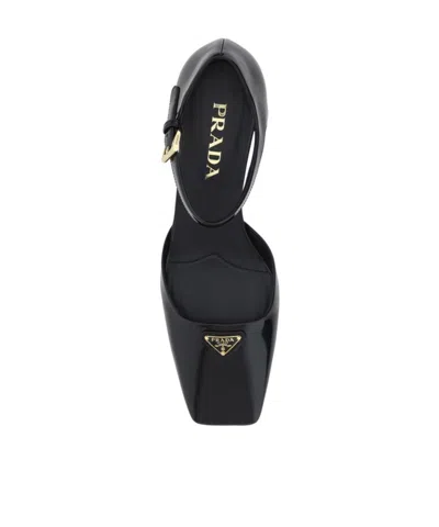 Prada Womens Black Brand-plaque Patent-leather Mary Jane Courts
