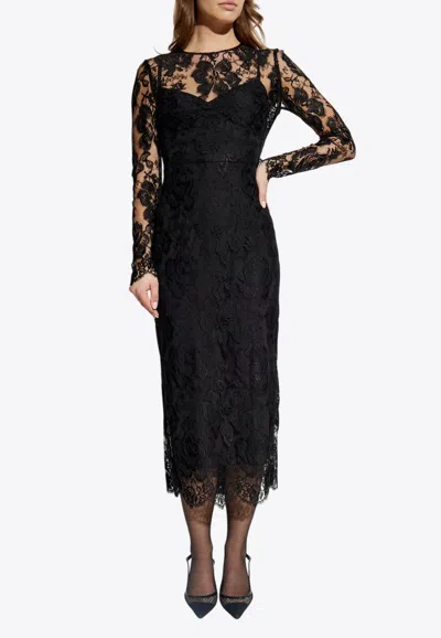 Dolce & Gabbana Floral Lace Midi Dress