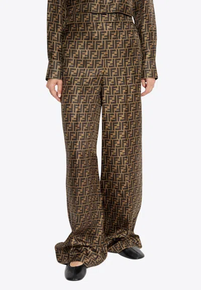 Fendi Ff Silk Twill Wide Leg Trousers Clothing