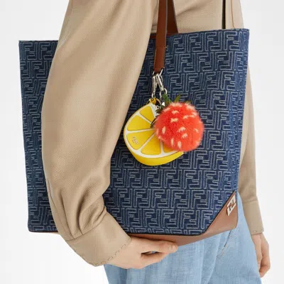 Fendi Men Blue Shopper With Long Handles And All Over Ff Motif In Cotton Man In Blue