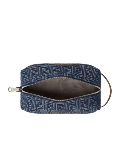Shop Fendi Blue Denim-effect Ff Jacquard Toiletry Case