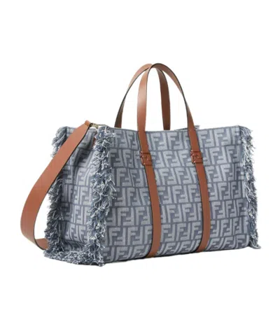 Fendi Women Ff Jacquard Denim Effect Summer Tote Bag