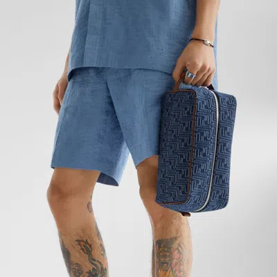 Fendi Medium Toiletry Case In Denim-effect Ff Jacquard In Blue