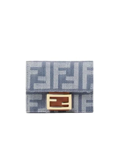 Fendi Portafoglio Baguette Micro In Denim Ricamato  Donna