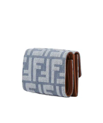 Fendi Portafoglio Baguette Micro In Denim Ricamato  Donna