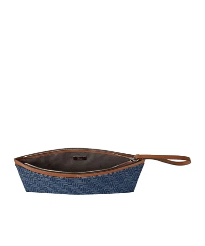 Fendi Textured Cotton Medium Flat Pouch With Zipper Closure