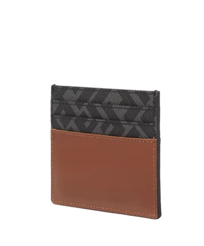 Fendi Leather And Ff Canvas Squared Card Holder In Brown