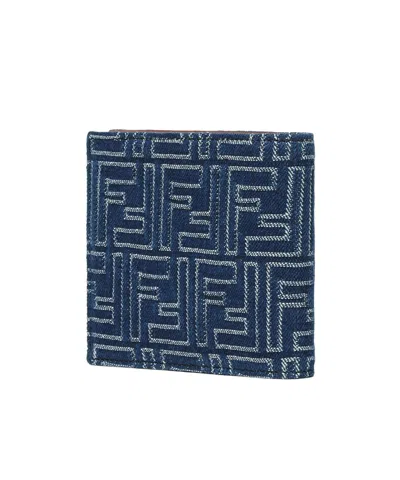 Fendi Denim-effect Ff Jacquard Bi-fold Wallet In Blue