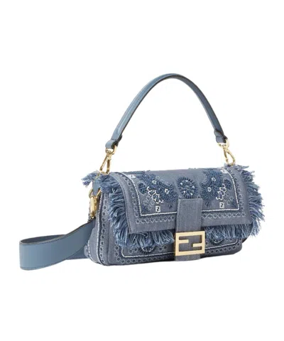 Fendi Denim Bag With Coral Bandana Embroidery