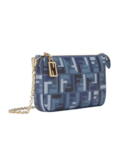 Fendi Blue Ff Fabric Pouch With Chain