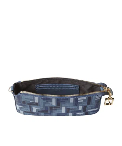 Fendi Blue Ff Fabric Pouch With Chain