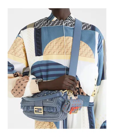 Fendi Denim Bag With Coral Bandana Embroidery