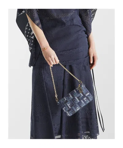 Fendi Blue Ff Fabric Pouch With Chain