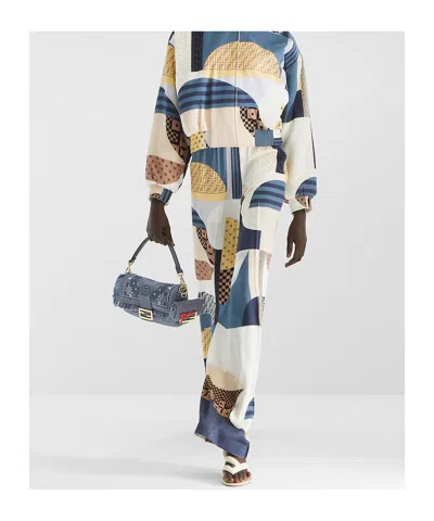 Fendi Denim Bag With Coral Bandana Embroidery